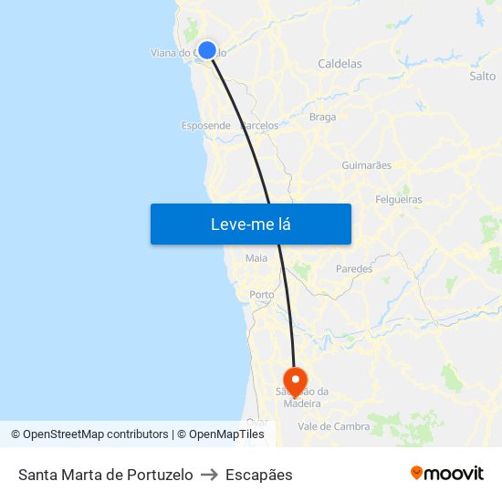Santa Marta de Portuzelo to Escapães map