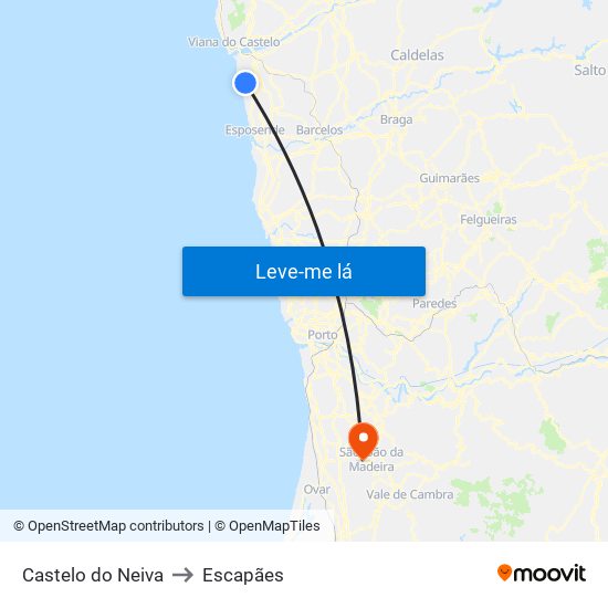 Castelo do Neiva to Escapães map