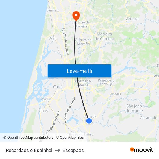 Recardães e Espinhel to Escapães map