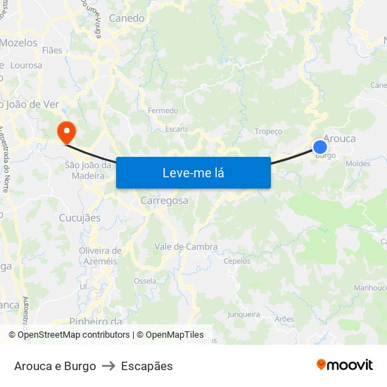 Arouca e Burgo to Escapães map