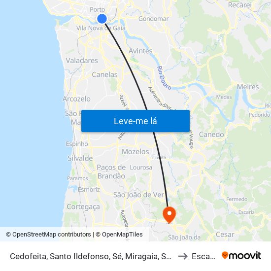 Cedofeita, Santo Ildefonso, Sé, Miragaia, São Nicolau e Vitória to Escapães map
