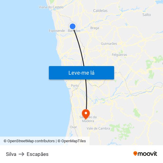 Silva to Escapães map