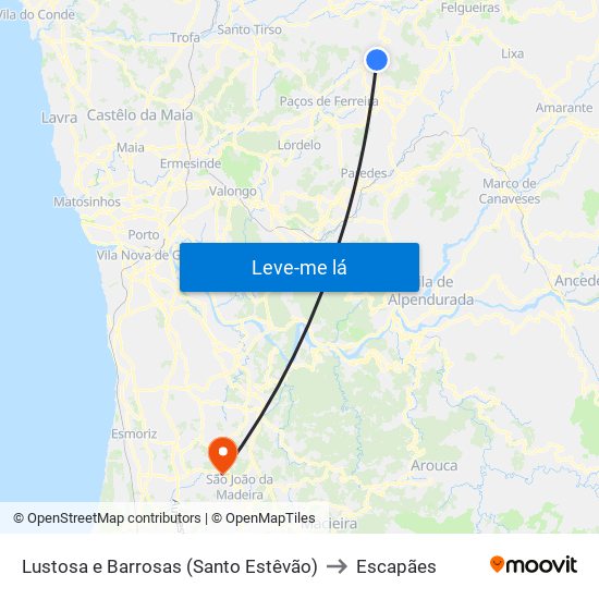 Lustosa e Barrosas (Santo Estêvão) to Escapães map