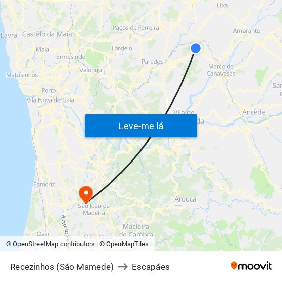 Recezinhos (São Mamede) to Escapães map