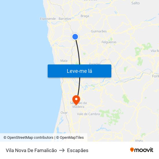 Vila Nova De Famalicão to Escapães map