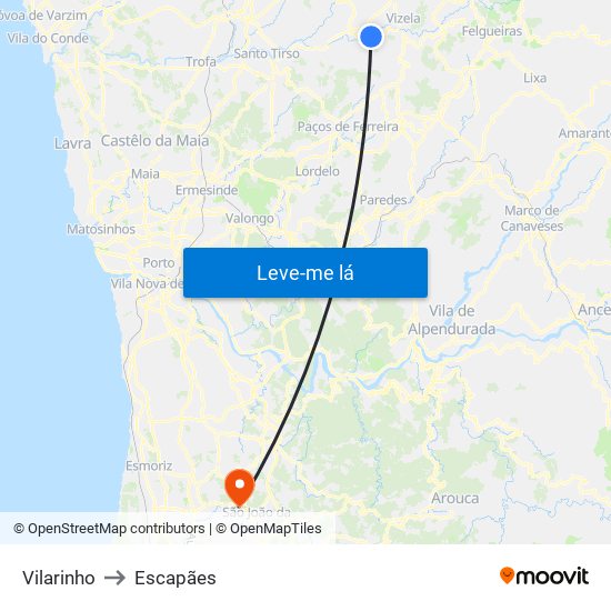 Vilarinho to Escapães map