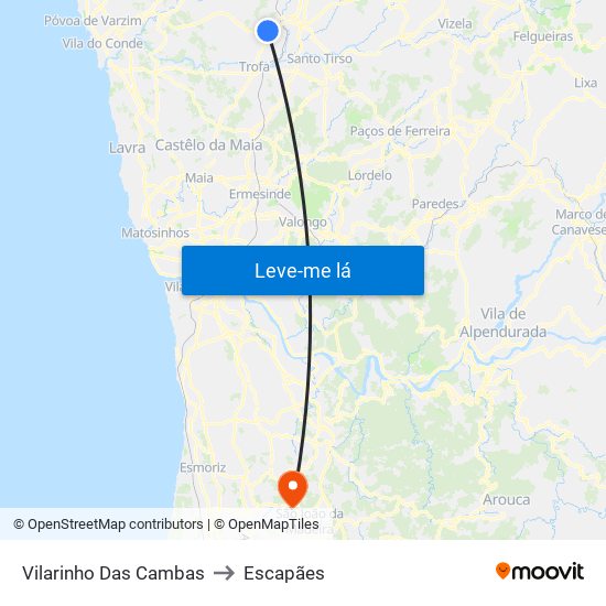 Vilarinho Das Cambas to Escapães map