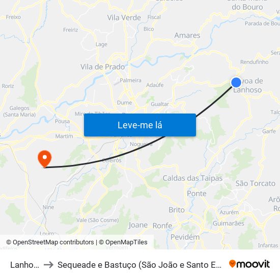 Lanhoso to Sequeade e Bastuço (São João e Santo Estêvão) map