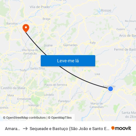 Amarante to Sequeade e Bastuço (São João e Santo Estêvão) map
