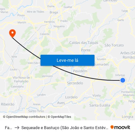 Fafe to Sequeade e Bastuço (São João e Santo Estêvão) map