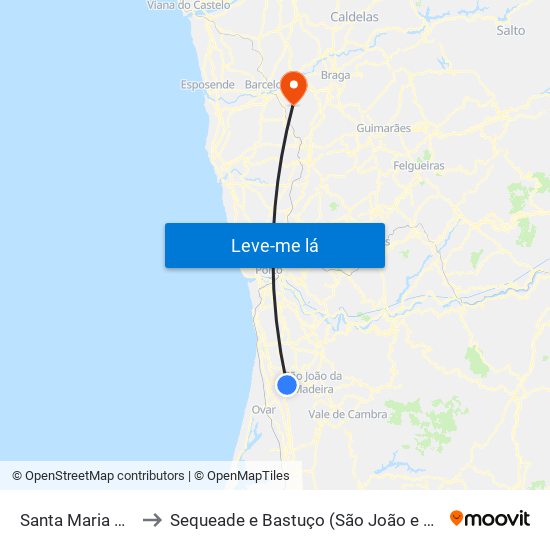 Santa Maria Da Feira to Sequeade e Bastuço (São João e Santo Estêvão) map