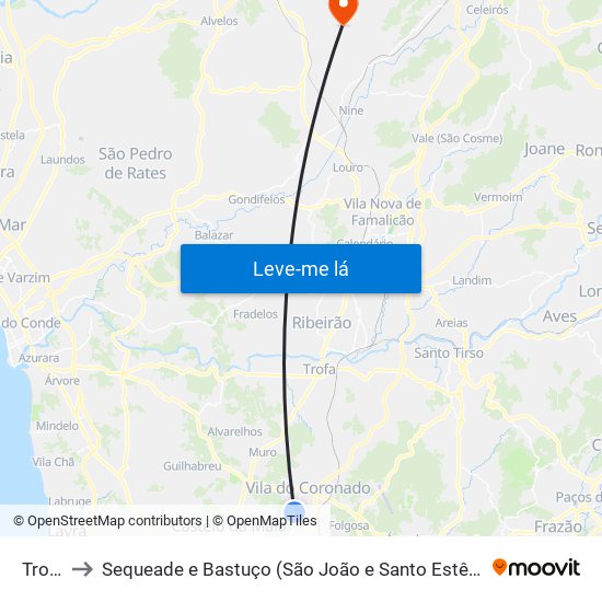 Trofa to Sequeade e Bastuço (São João e Santo Estêvão) map