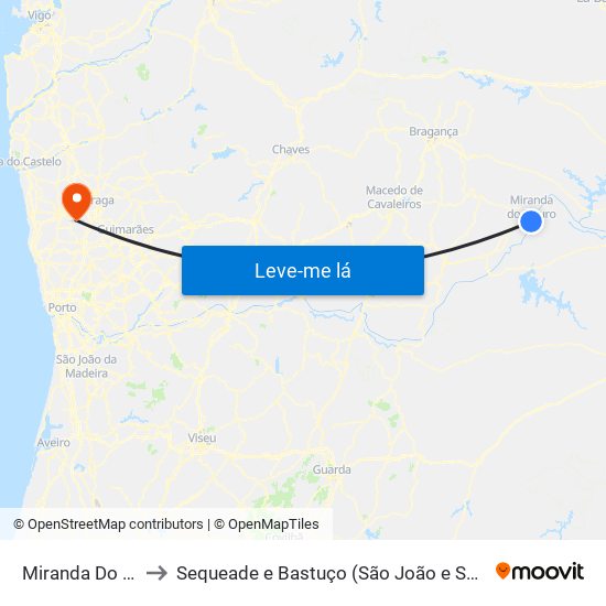Miranda Do Douro to Sequeade e Bastuço (São João e Santo Estêvão) map