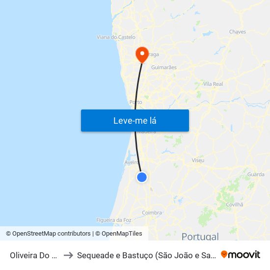 Oliveira Do Bairro to Sequeade e Bastuço (São João e Santo Estêvão) map