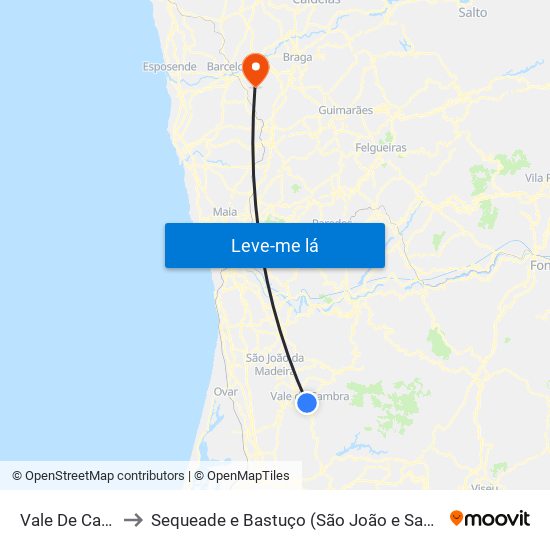Vale De Cambra to Sequeade e Bastuço (São João e Santo Estêvão) map