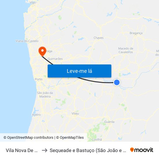 Vila Nova De Foz Côa to Sequeade e Bastuço (São João e Santo Estêvão) map