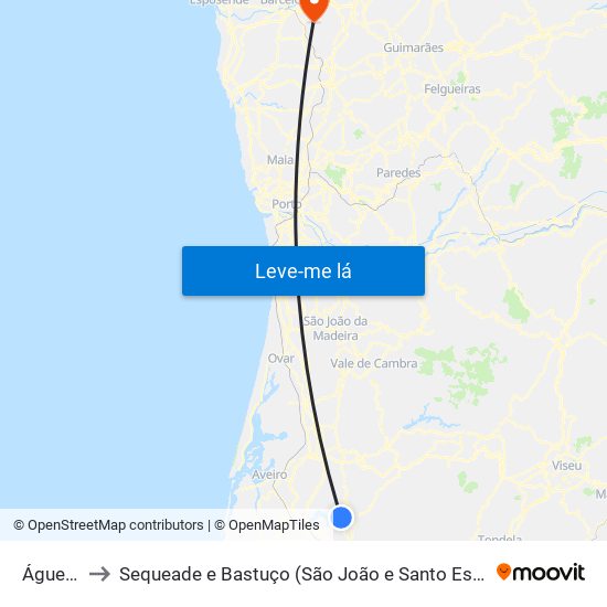 Águeda to Sequeade e Bastuço (São João e Santo Estêvão) map