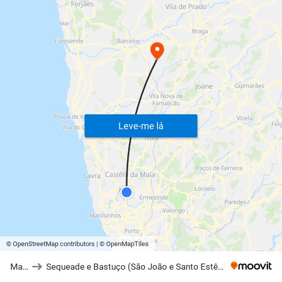 Maia to Sequeade e Bastuço (São João e Santo Estêvão) map