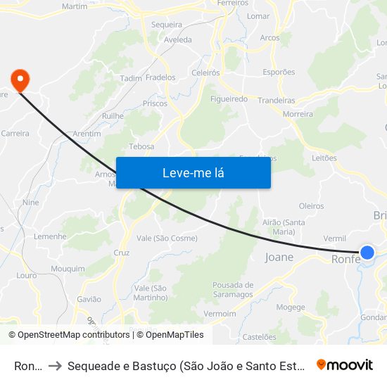 Ronfe to Sequeade e Bastuço (São João e Santo Estêvão) map