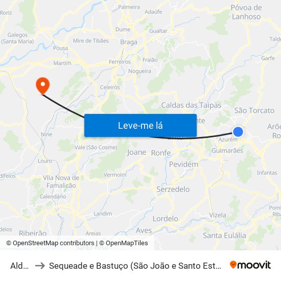 Aldão to Sequeade e Bastuço (São João e Santo Estêvão) map