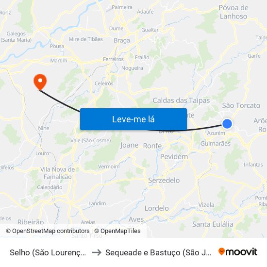 Selho (São Lourenço) e Gominhães to Sequeade e Bastuço (São João e Santo Estêvão) map