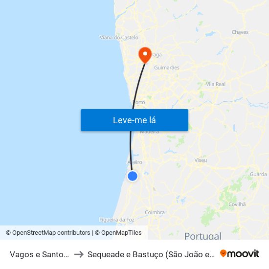Vagos e Santo António to Sequeade e Bastuço (São João e Santo Estêvão) map