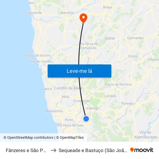 Fânzeres e São Pedro da Cova to Sequeade e Bastuço (São João e Santo Estêvão) map