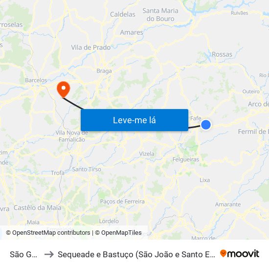 São Gens to Sequeade e Bastuço (São João e Santo Estêvão) map