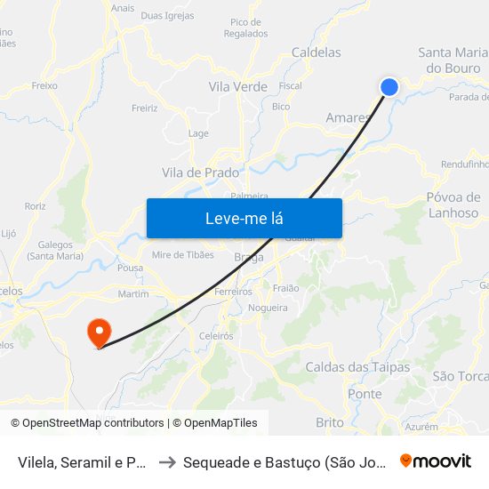 Vilela, Seramil e Paredes Secas to Sequeade e Bastuço (São João e Santo Estêvão) map