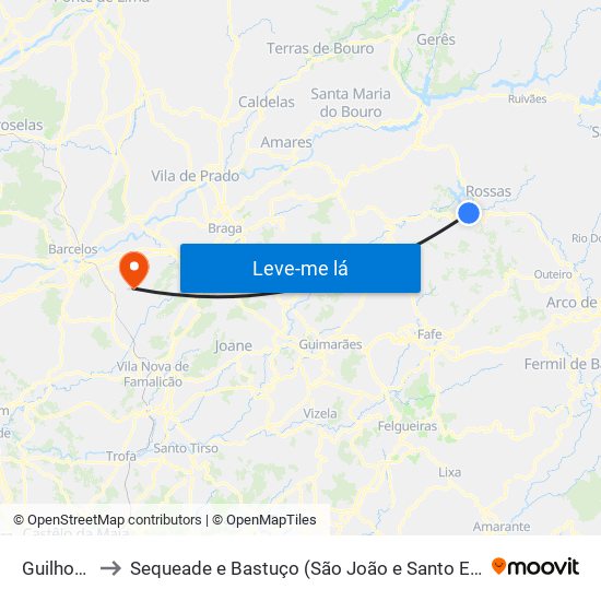 Guilhofrei to Sequeade e Bastuço (São João e Santo Estêvão) map