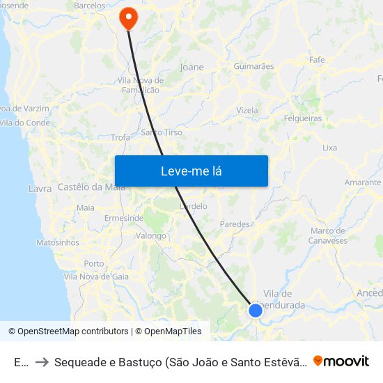Eja to Sequeade e Bastuço (São João e Santo Estêvão) map