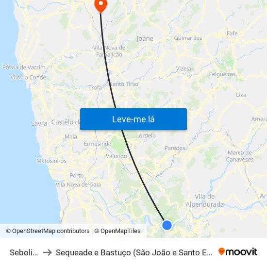 Sebolido to Sequeade e Bastuço (São João e Santo Estêvão) map