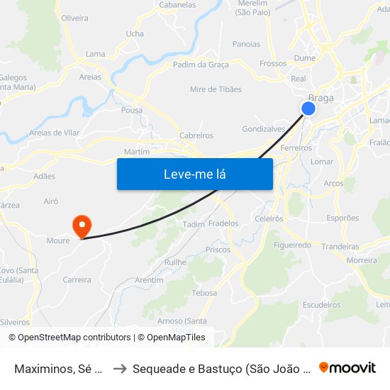 Maximinos, Sé e Cividade to Sequeade e Bastuço (São João e Santo Estêvão) map