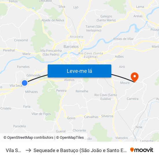 Vila Seca to Sequeade e Bastuço (São João e Santo Estêvão) map