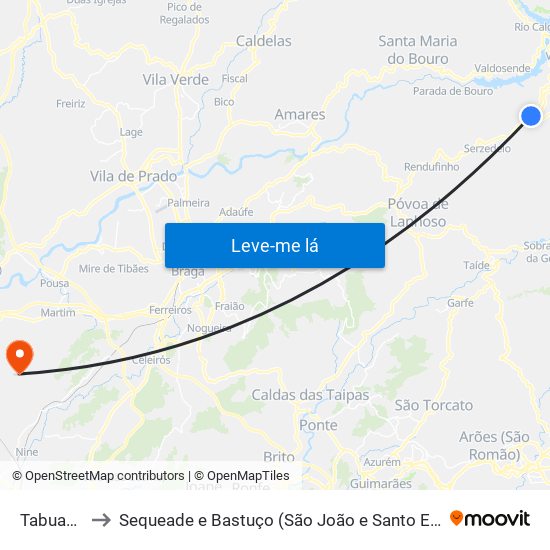 Tabuaças to Sequeade e Bastuço (São João e Santo Estêvão) map