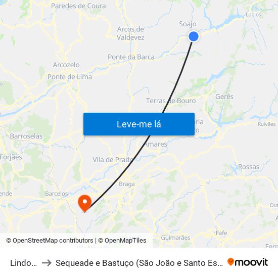 Lindoso to Sequeade e Bastuço (São João e Santo Estêvão) map