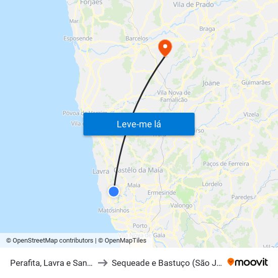 Perafita, Lavra e Santa Cruz do Bispo to Sequeade e Bastuço (São João e Santo Estêvão) map