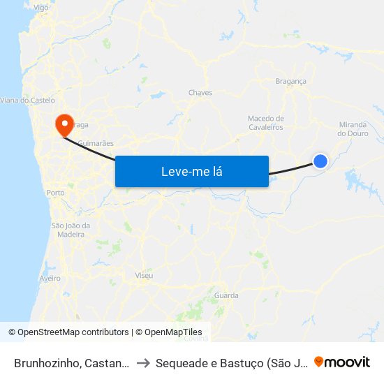 Brunhozinho, Castanheira e Sanhoane to Sequeade e Bastuço (São João e Santo Estêvão) map