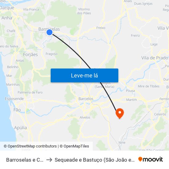 Barroselas e Carvoeiro to Sequeade e Bastuço (São João e Santo Estêvão) map