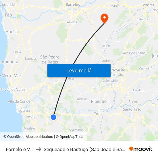 Fornelo e Vairão to Sequeade e Bastuço (São João e Santo Estêvão) map