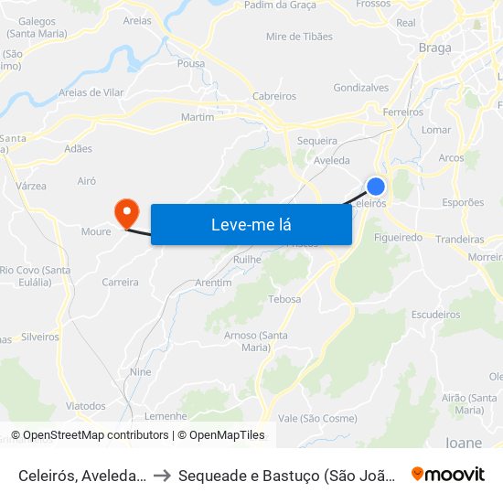 Celeirós, Aveleda e Vimieiro to Sequeade e Bastuço (São João e Santo Estêvão) map