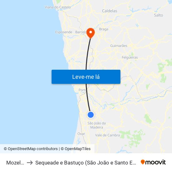 Mozelos to Sequeade e Bastuço (São João e Santo Estêvão) map