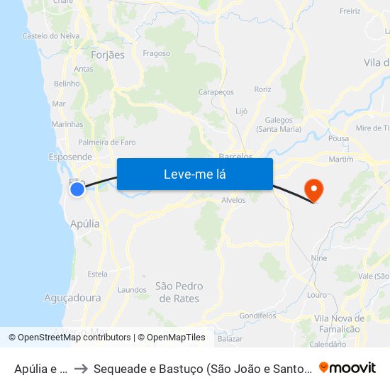 Apúlia e Fão to Sequeade e Bastuço (São João e Santo Estêvão) map
