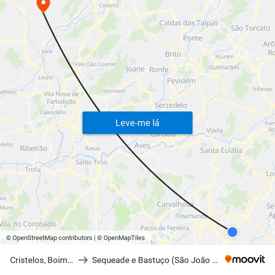 Cristelos, Boim e Ordem to Sequeade e Bastuço (São João e Santo Estêvão) map