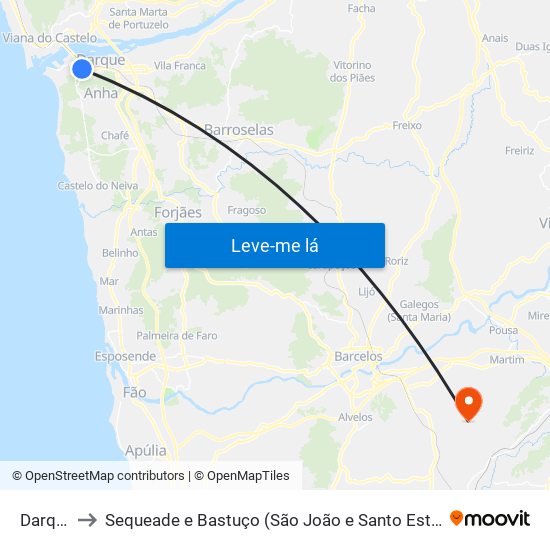 Darque to Sequeade e Bastuço (São João e Santo Estêvão) map