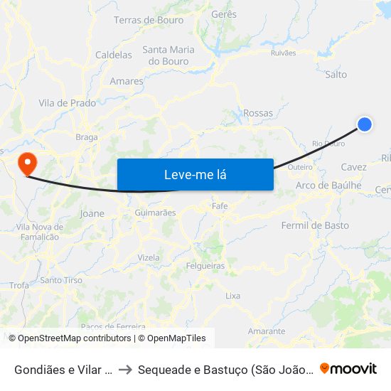 Gondiães e Vilar de Cunhas to Sequeade e Bastuço (São João e Santo Estêvão) map
