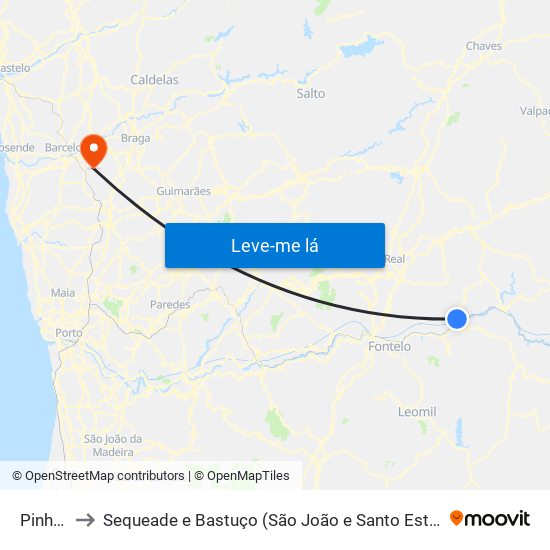 Pinhão to Sequeade e Bastuço (São João e Santo Estêvão) map