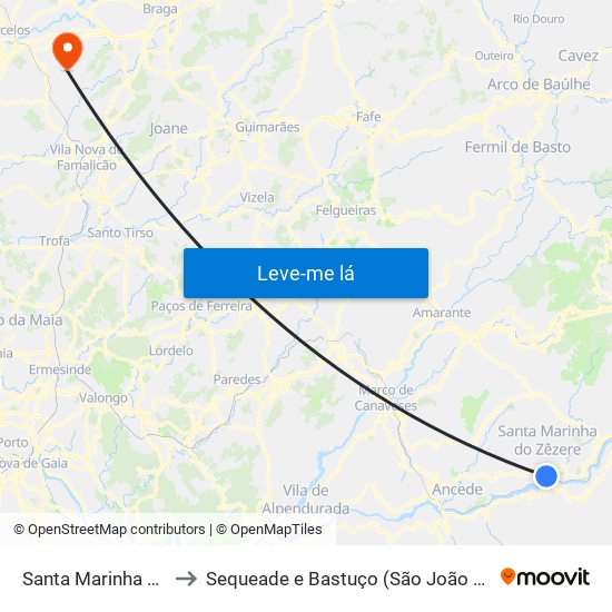 Santa Marinha do Zêzere to Sequeade e Bastuço (São João e Santo Estêvão) map