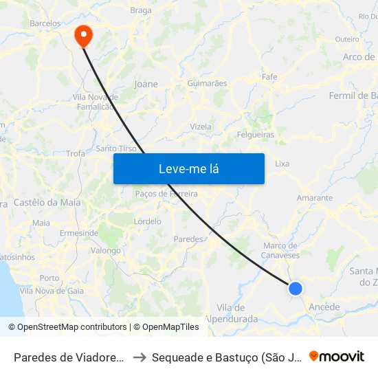 Paredes de Viadores e Manhuncelos to Sequeade e Bastuço (São João e Santo Estêvão) map