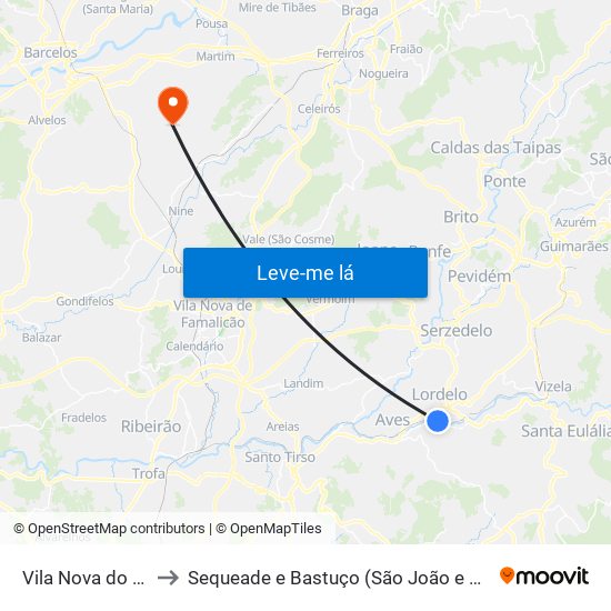 Vila Nova do Campo to Sequeade e Bastuço (São João e Santo Estêvão) map